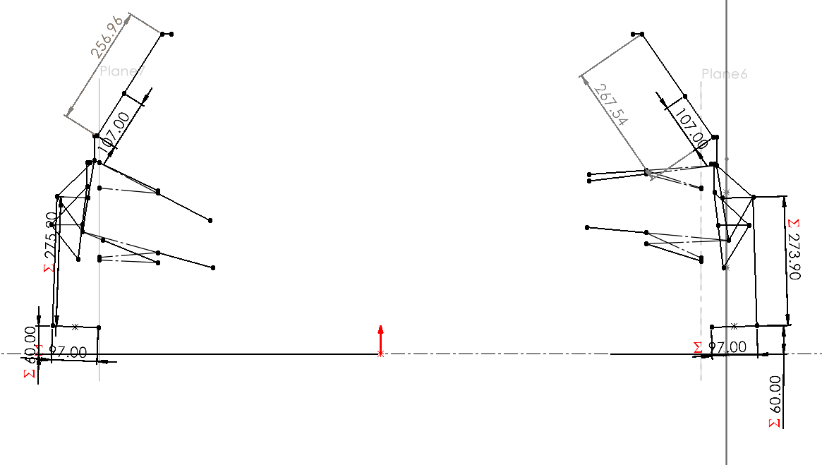Figure 7. SR5 Front Suspension Kinematic Line Model (Front View)